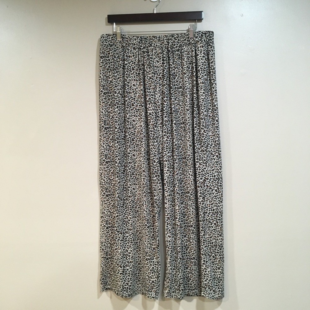 Shein Leopard Print Wide Leg Pants Women 3XL Brown Animal Casual Lounge Flowy